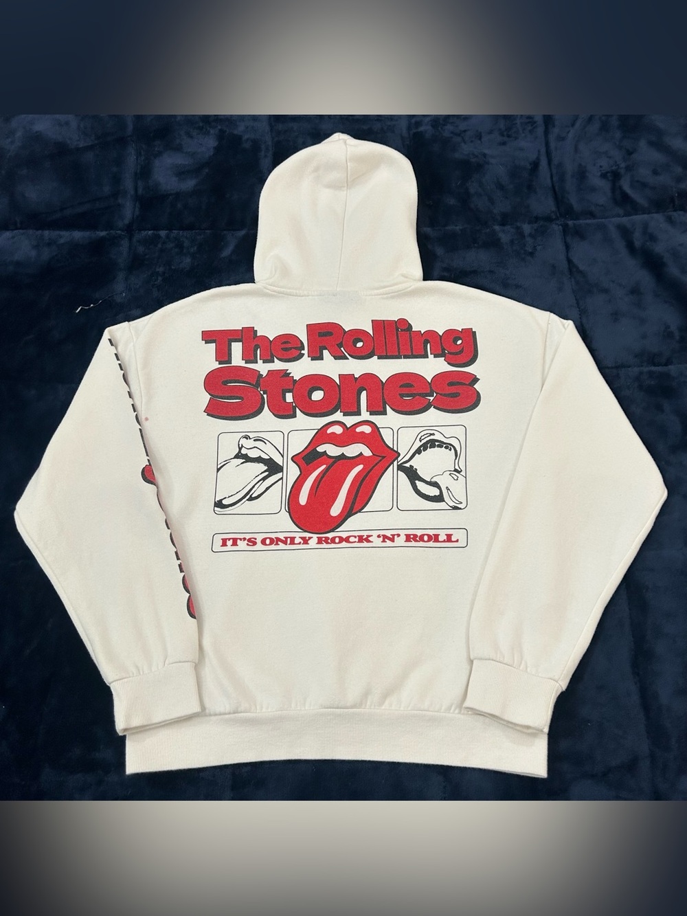 The Rolling Stones 2025 White Graphic Logo Embroidered Hoodie Sweatshirt Men’s S